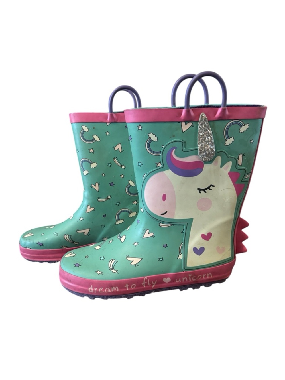 Kids Unicorn Rain Boots in Teal and Pink